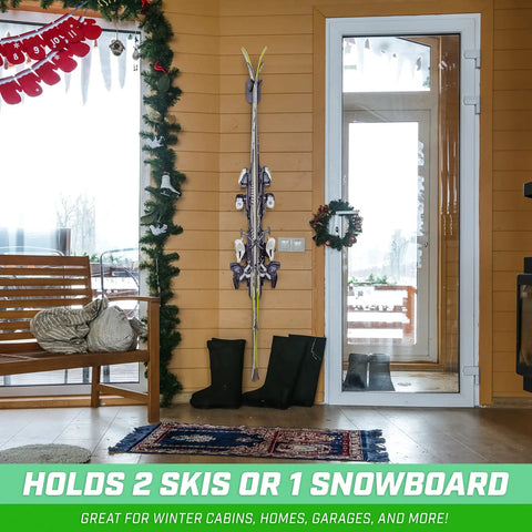 Wall Mounted Ski And Snowboard Storage Rack For Home, Garage, Or Cabin Holds 2 Pairs Of Skis Or 1 Snowboard, 50 Lb Capacity