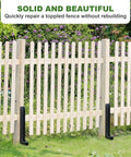 Beefy Heavy Duty Fence Post Repair Kit With One-Piece Steel Anchor And Stakes For Fixing Tilted Wood Posts, installed on fence.