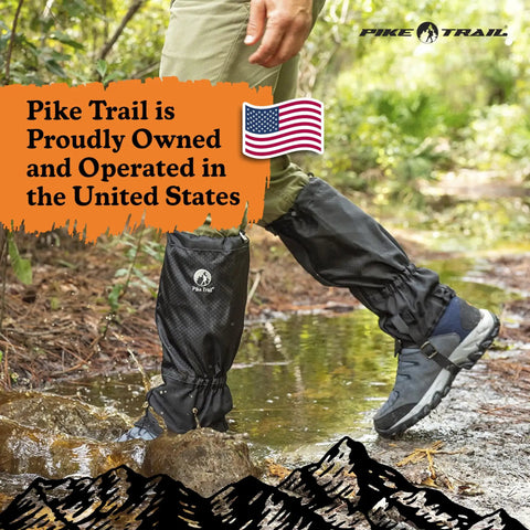 Adjustable Leg Gaiters Lightweight Waterproof Leg Guards For Men And Women Perfect For Hiking Hunting Trekking And Fishing Defense Force Camo 1 Pair in action crossing a stream