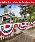3x6 Ft Pleated All American Flag Bunting For Outside And Indoor Patriotic Half Fan Banner With Brass Grommets on fence