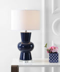 Ceramic Table Lamp 28.5 Inches With Crystal Base And Linen Shade, Modern Hourglass LED Bedside Light for living room decor