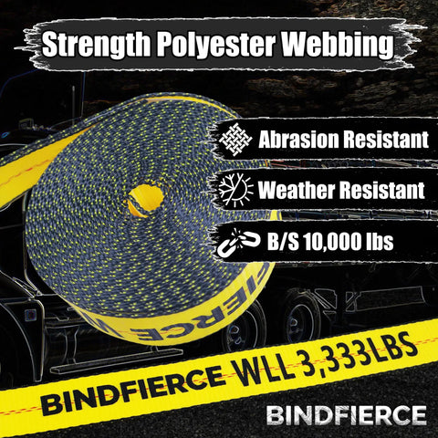 Heavy Duty Ratchet Straps 4 Pack 2 Inches By 15 Feet With J Hook Solid As A Rock For Secure Freight Hauling 10000 Lbs Break Strength showing polyester webbing roll.
