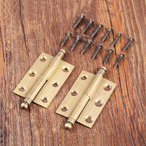 Dope Vintage Industrial Folding Butt Hinges For Cabinets And Boxes By Dophee, Antique Brass 2-Pack With Screws on wood surface