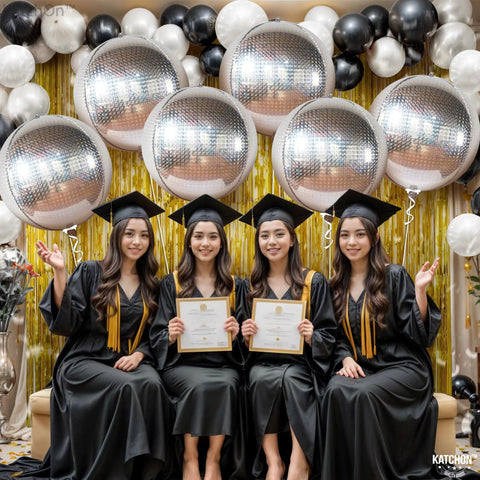 22 Inch Large Silver Disco Ball Foil Balloons Pack Of 6, Metallic Mylar Round Mirrors For Graduation Decorations 2026