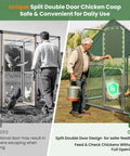 Split double door metal large walk in chicken coop with security lock and roosting perch, 10x20 outdoor poultry run for easy access