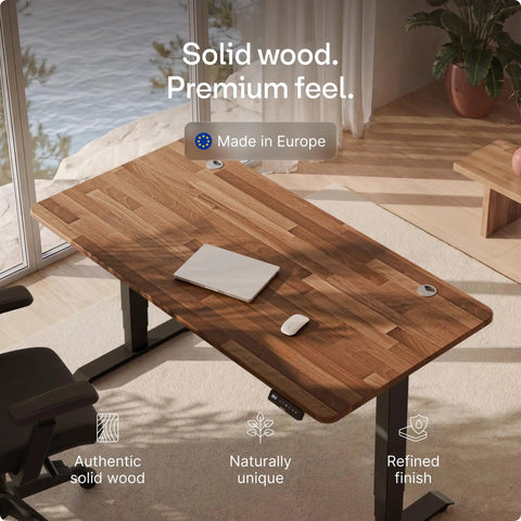 Built Tough Electric Standing Desk With Heavy Duty Dual Motors And Super Smooth Height Adjustments, Rock Solid Ergonomic Sit Stand Home Office Desk Featuring Usb-C Charging And Memory Presets, solid wood surface, premium walnut finish.