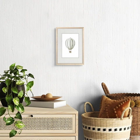 Wood Framed Hot Air Balloon Wall Art for Nursery and Kids Room, Vintage Baby Decor Canvas Print, 8x10 Inch on wall above cabinet