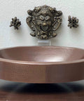 16 By 13 Inch Oval Skirted Vessel Copper Sink Hand Hammered Pure Copper Brown Finish For Modern Bath, semi-recessed view
