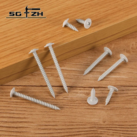 Rock Solid Size 8 By Three Quarter White Wood Screws 212 Piece Box Phillips Truss Head on wood surface.