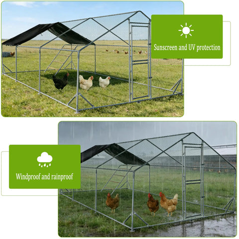 Heavy Duty Walk In Metal Chicken Coop With Spire Roof And Waterproof UV Cover Large Outdoor Run For Ducks And Chickens