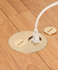 Round Cut-In Floor Box Kit 1-Gang With Brass Cover And Threaded Plugs For Wood Or Concrete Floors Easy To Install Recessed Outlet