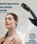 Woman enjoying 2 In 1 Dual Shower System With Rain Head And 7-Mode Handheld Shower Head Matte Black With One Touch Switching.