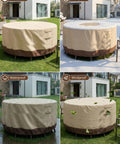 Heavy Duty 600D Oxford Waterproof Outdoor Patio Furniture Cover with padded handles on tables and chairs outdoors