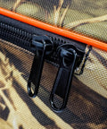 Close-up of zippers on Universal Soft Crossbow Case With Backpack Straps For Hunting, Fits 37 Inch Crossbows, 600D nylon material.