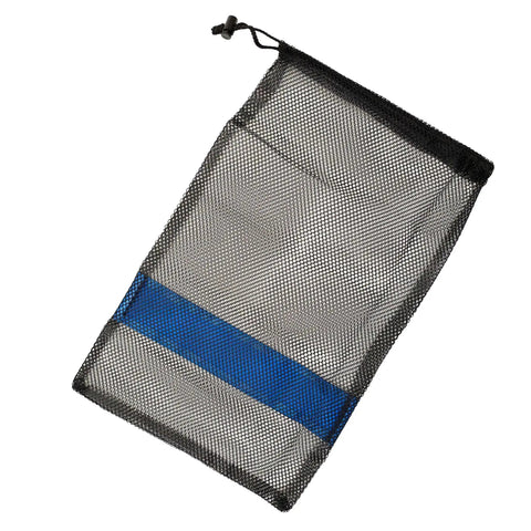 Drawstring Mesh Snorkeling Bag with Blue Bar for Mask and Snorkel Gear, 19 inch by 11.5 inch, Quick Access Storage for Fins Goggles and Accessories