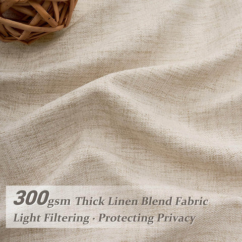Natural Linen Blend Heavy Fall Curtains 86 Inches Long For Bedroom And Living Room fabric close-up showing texture and thickness.
