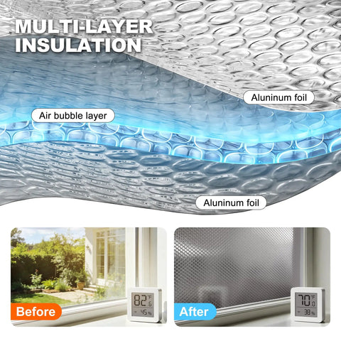 Kick Heat To The Curb With This Premium Reflective Bubble Insulation Roll For RV Weather Protection And Home Window Sun Guard Double Sided Aluminum Foil Thermal Barrier Keeps Your Rig Chill, showcasing layers of aluminum foil and air bubble insulation.