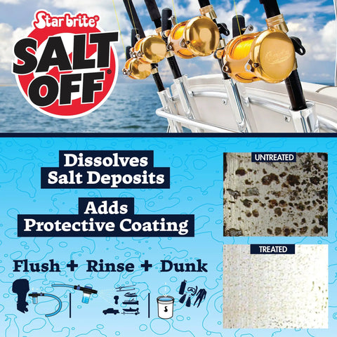 Salt Off Kit With Applicator And 32 Oz Concentrate For Marine Engine Flush And Salt Removal On Boats Trailers Fishing Gear Dive Equipment And More Ideal For Fiberglass Vinyl Painted Surfaces Metal Chrome Plastic Wood Glass And Rubber