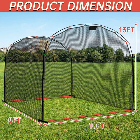 Portable Baseball And Softball Batting Cage Net With Frame For Backyard Practice, Outdoor And Indoor Home Batting Cage, 13 Foot Long By 10 Foot Wide By 8 Foot Tall