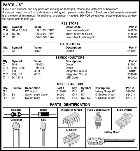 Score Big With This Fresh Electronic Dice Soldering Kit That Features A Reliable 25 Watt Iron And Top Shelf Solder Wire For Smooth Diy PCB Assembly And Zero Hassle Building Vibes To Honestly Level Up Your Maker Game Right Now parts list including components and their specifications for the DIY kit.
