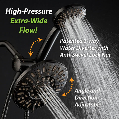 7 Inch Premium High Pressure 3 Way Rainfall Shower Head Set with Stainless Steel Hose, Oil Rubbed Bronze Finish