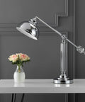 Slick 22-Inch Chrome Metal And Crystal LED Task Lamp With Adjustable Crane Desk Design For Home Office Or Bedroom Nightstand