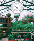 Outdoor Barometer Thermometer Hygrometer 5 Inch Weather Station in greenhouse, monitors humidity, temperature, air pressure indoors.