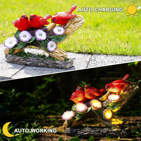 Cardinal Garden Statue With Solar Lights Outdoor Memorial Figurine Waterproof LED Cardinal Light Garden Decor Gift For Yard Lawn Patio Weatherproof Outdoor Light Up Lawn Decor Durable Solar Powered LED For Nighttime Safety And Curb Appeal