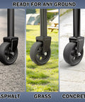 Beefed Up 1500 Pound 6 Inch Boat Trailer Jack Wheel Replacement With Heavy Duty Spoked Wheel for various terrains: asphalt, grass, concrete.