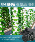 Compact Submersible Pump For Small Ponds And Fountains, 115 Volt Direct Drive, 1/28 HP, 475 GPH, 15 Ft Cord next to vertical garden