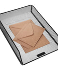 Mesh Desk Organizer With Single Tray For Letter And A4 Papers, File Holder, Sturdy Scratch Resistant Steel Wire, holds envelopes