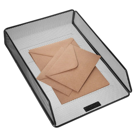 Mesh Desk Organizer With Single Tray For Letter And A4 Papers, File Holder, Sturdy Scratch Resistant Steel Wire, holds envelopes