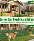 Before-and-after of metal fence transformed with Artificial Ivy Privacy Fence Screen 120 By 40 Inches Looks Realistic Green Wall
