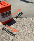 Tough As Nails Penetrating Concrete Sealer For Driveways And Retaining Walls Breathable Moisture Shield displayed next to untreated concrete.