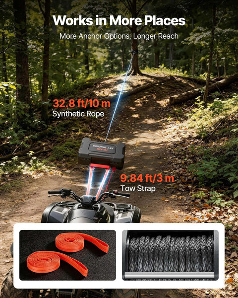 Beefy Portable 4500 Lbs 12V DC Electric Winch With Synthetic Rope Wireless And Wired Remotes Box Style Recovery Kit With Fairlead Clevis Hook And Straps For ATV UTV Off Road Pulling on ATV trail