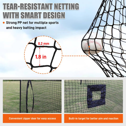 Upgraded All In One Baseball Batting Cage With Steel Frame And Net 22 By 12 By 8 Feet Portable Enclosed Hitting Cage net detail