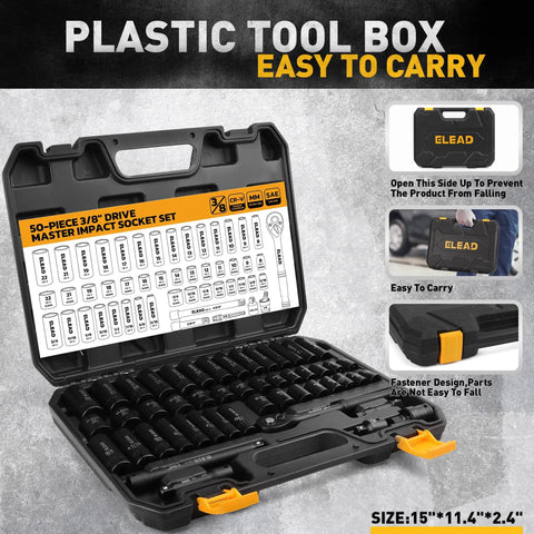 Three Eighths Drive Impact Socket Set With Fifty Piece Shallow And Deep Sockets In Metric And Standard
