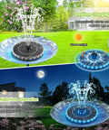 Solar Bird Bath Fountain With LED Ring Lights, Upgraded 3.5W Solar Pump, 2000mAh Battery in garden during day and night use