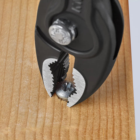 TwinGrip Adjustable Front Grip Pliers With Side Grip Push Button Adjust Tongue And Groove Joint Black holding a metal fastener
