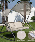 Two-Seat Outdoor Porch Swing With Canopy, Hanging Glider Bench With Thick Cushions, Rustproof Metal Frame, beige patio hammock