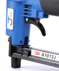Close-up of Job Site Tough 18 Gauge Pneumatic Brad Nailer Stapler Duo showing trigger and reload feature.