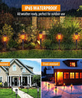 12 Pack Solar Outdoor Lights Extra Bright Solar Torch Lights With Dancing Flickering Flames Lit For Garden Halloween Decor Waterproof Yard Pathway Patio For Outdoor Pathways displaying IP65 waterproof feature in garden and porch settings.