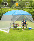 13 By 9 Ft Screen Tent For Backyard Or Beach Hangouts, spacious screen house with mesh walls and sun shade canopy over grass.