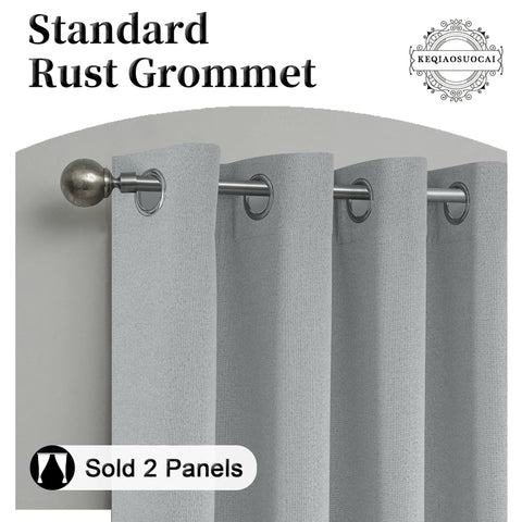 Light Grey Linen Blackout Curtains Two Panels W50 x L102 Inches Long Room Darkening Thermal Insulated Curtains on Rod