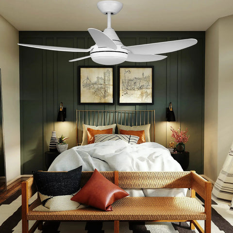 Bedroom showcasing Dope 40 Inch Indoor Ceiling Fan With LED Light Remote Control White Finish Five Blade Motor Included Energy Efficient