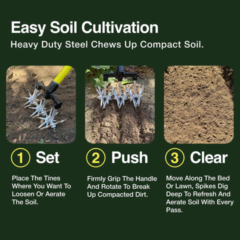 Heavy Duty Rotary Cultivator With 2X Steel Tines For All Soil Types Till Aerate Weed And Mix Soil 60 Inch Extra Long Handle