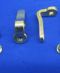 Beefy Heavy Duty Hood Roof Hold Down Bracket Set For Lincoln SA 200 SA 250 Welders, Steel Mounts, screws and nuts, on blue background