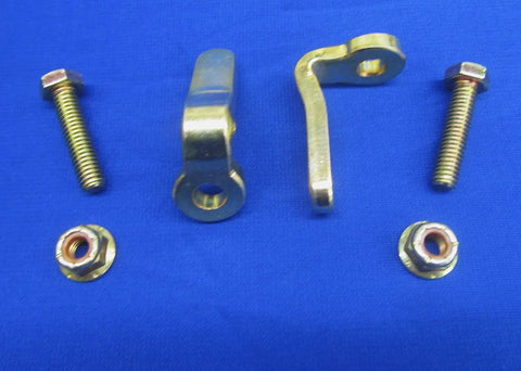 Beefy Heavy Duty Hood Roof Hold Down Bracket Set For Lincoln SA 200 SA 250 Welders, Steel Mounts, screws and nuts, on blue background