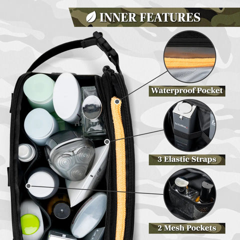 Tactical Toiletry Bag For Men Water Resistant Military Molle Dopp Kit with inner waterproof pocket and elastic straps