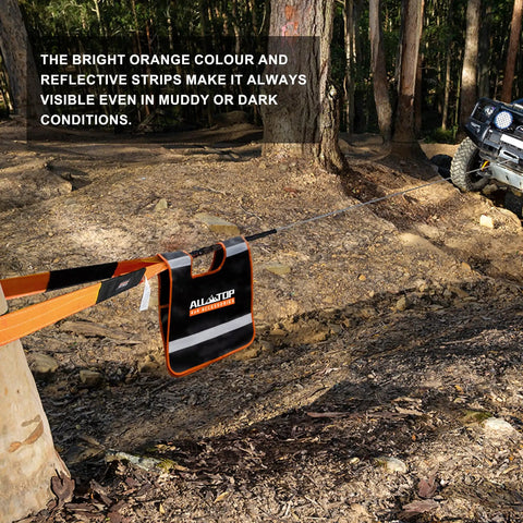 Vinyl Winch Cable Damper With High Visibility Reflective Strip For Safe Recovery on winch line in forest terrain
